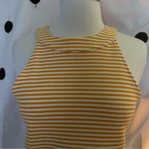 Anthropologie Deletta Golden Yellow White Striped Racerback Halter Tank Small - Picture 6 of 9